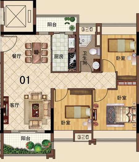 金艾陶瓷磚應用效果:大瀝碧桂園·華府01戶型裝修效果鑒賞